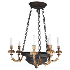 Antique Empire Style Patinated and Gilt Bronze Light Fixture