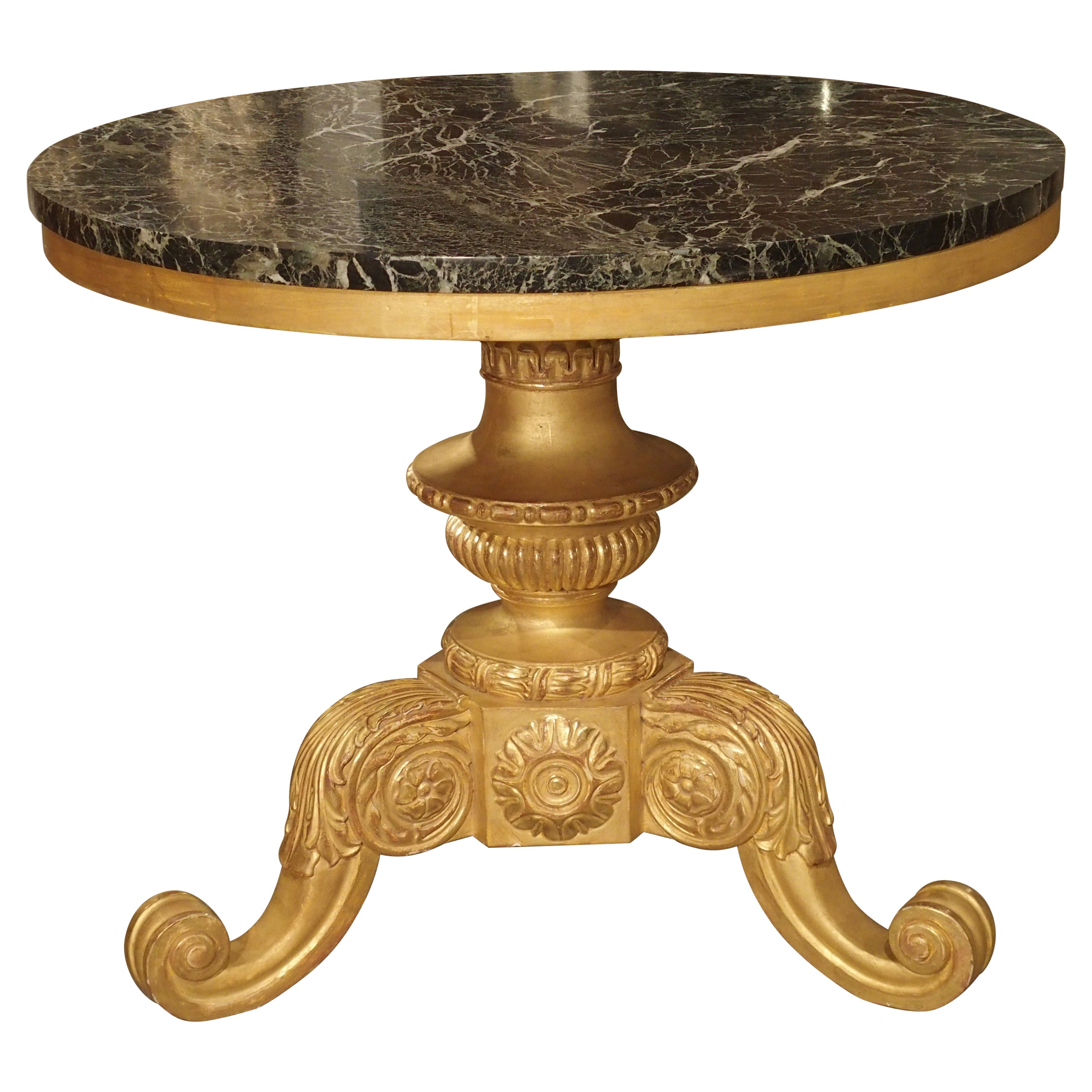 Circular Tripartite French Giltwood and Marble Center Table, Early 1900s