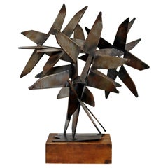 Mid-Century Modern Brutalist Bronze Flower Table Sculpture by Irving Berg, 1970s