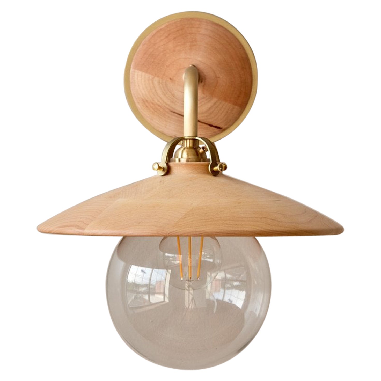 Natural Maple and Brass Modern Edmund Sconce For Sale