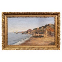 19th Century French Oil on Canvas Sea-Coat Painting in Gilt Frame Signed Esteve
