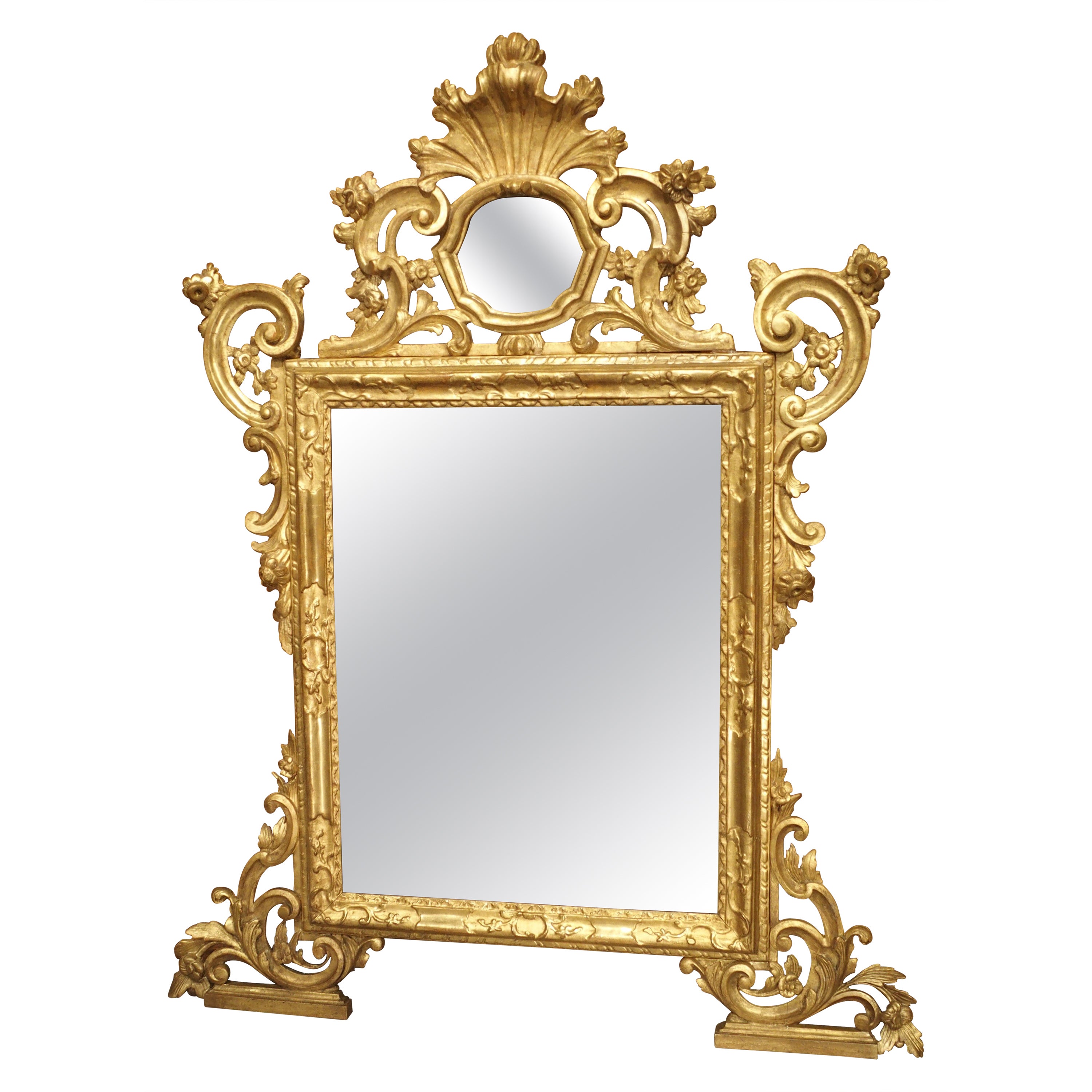 Richly Carved Antique Venetian Giltwood Mirror, Circa 1850