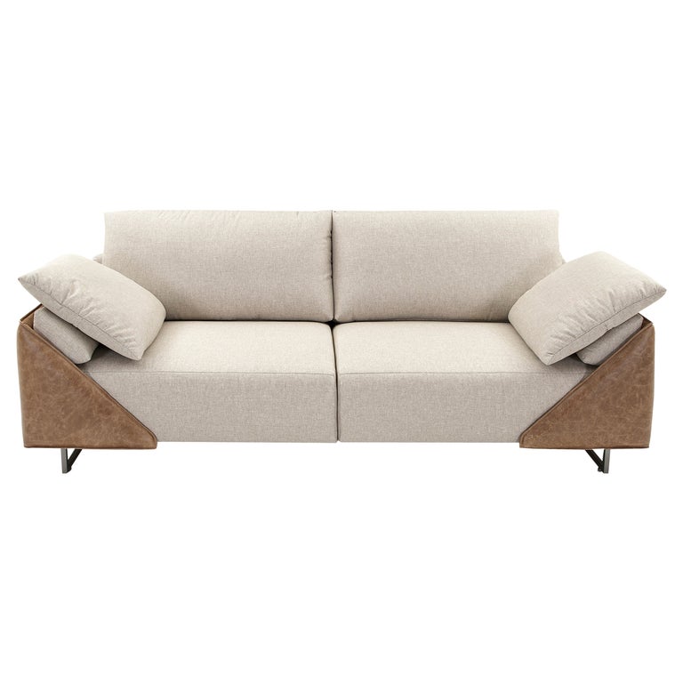 Gondole Four-Seat Contemporary Sofa in Fabric/Leather Combination For Sale  at 1stDibs