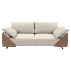 Gondole Contemporary Sofa Upholstered in a Beige Fabric and Brown Leather