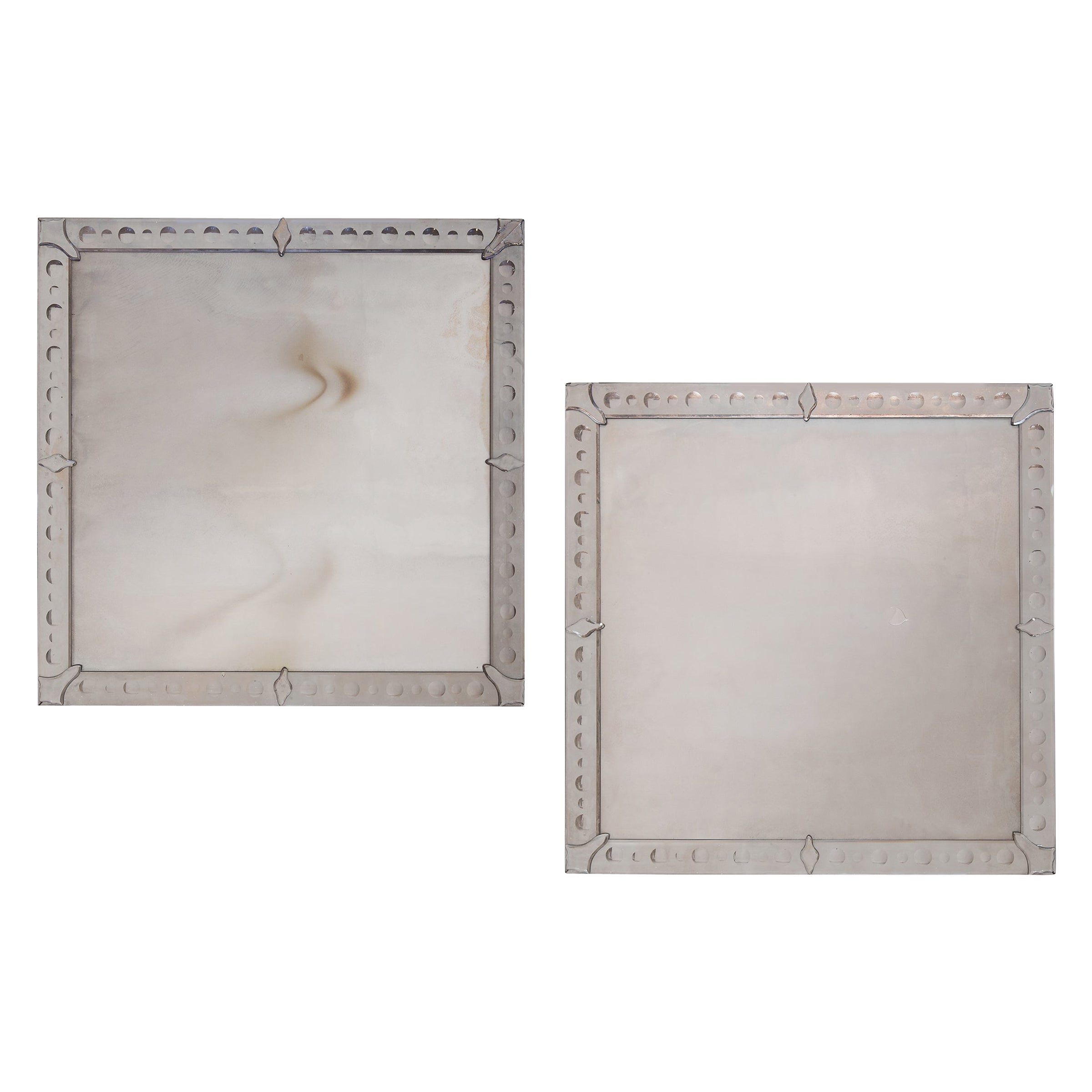 Pair of Square Wall Mirrors with Spoiled Glass