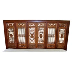 Mid-Century Modern King Size Asian Carved Wood Screen Headboard, 1970s