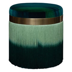 Contemporary Variegated Velvet Ottoman with Brass Trim and Fringe