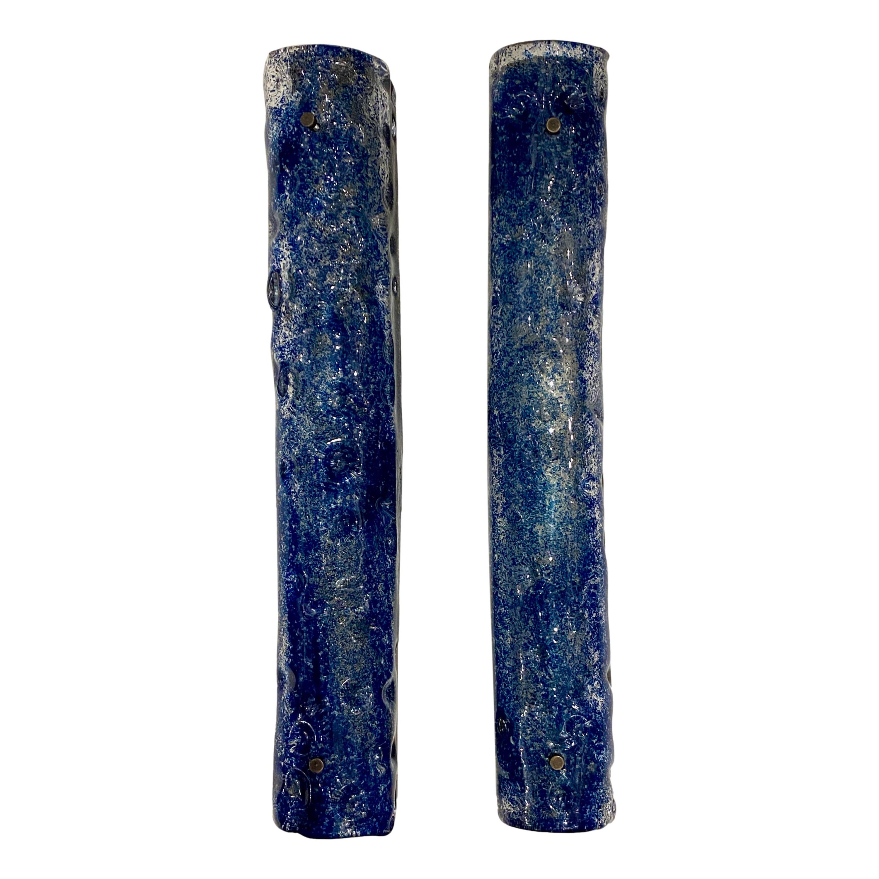 Pair of Italian Mid Century Blue Glass Sconces, Sold Per Pair For Sale