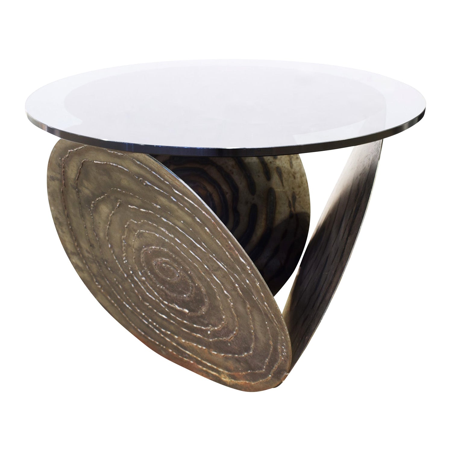 Sculptural Welded Side Table with Smoke Glass Top, 1970s For Sale