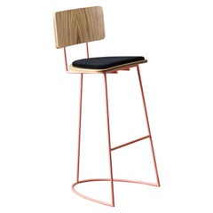 Boomerang Stool with Backrest & Copper Finishings by Cardeoli