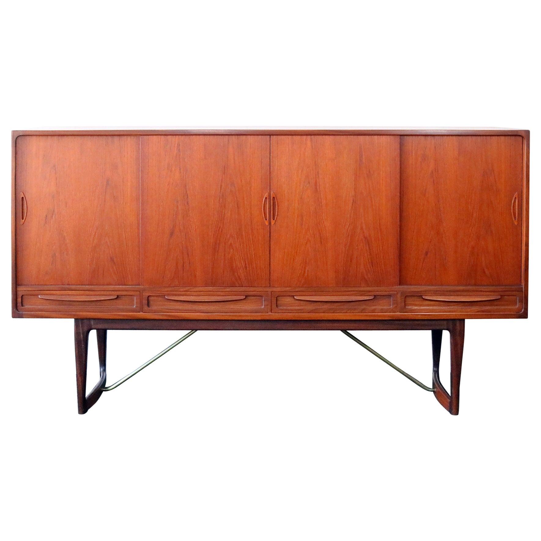 Extra Long Rosewood Sideboard with Chrome Legs and Lucite Pulls at 1stDibs