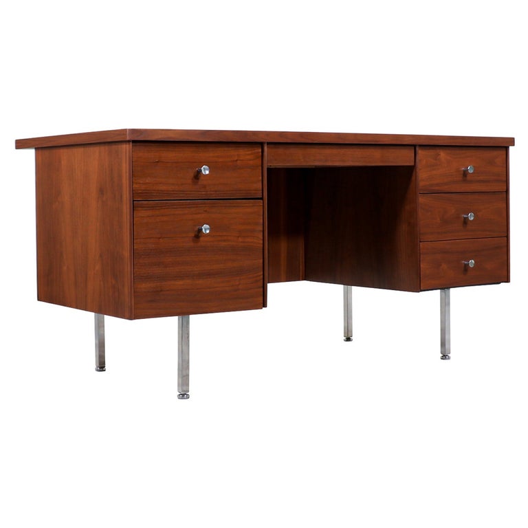 MidCentury Modern Walnut and Steel Executive Desk at 1stDibs