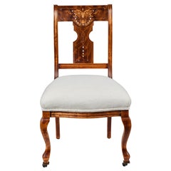 Antique Burl Maple Side Chair w/ Mother of Pearl Inlaid Design