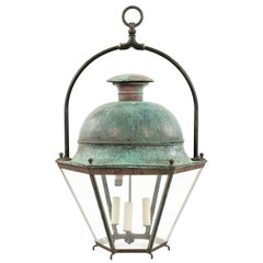 Large French Hexagonal Green-Verdigris Copper Lantern