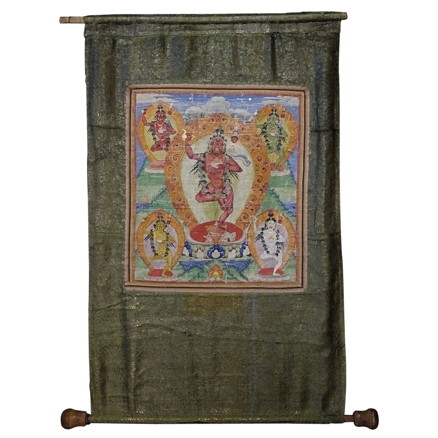 Superb 19thC Mongolian Thangka with 5 Dakinis, 6633 For Sale
