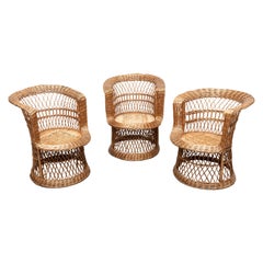 Tito Agnoli 'Attr' Woven Rattan Mini Peacock Lounge Chairs