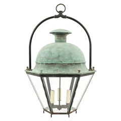 Large French Hexagonal Green-Verdigris Copper Lantern