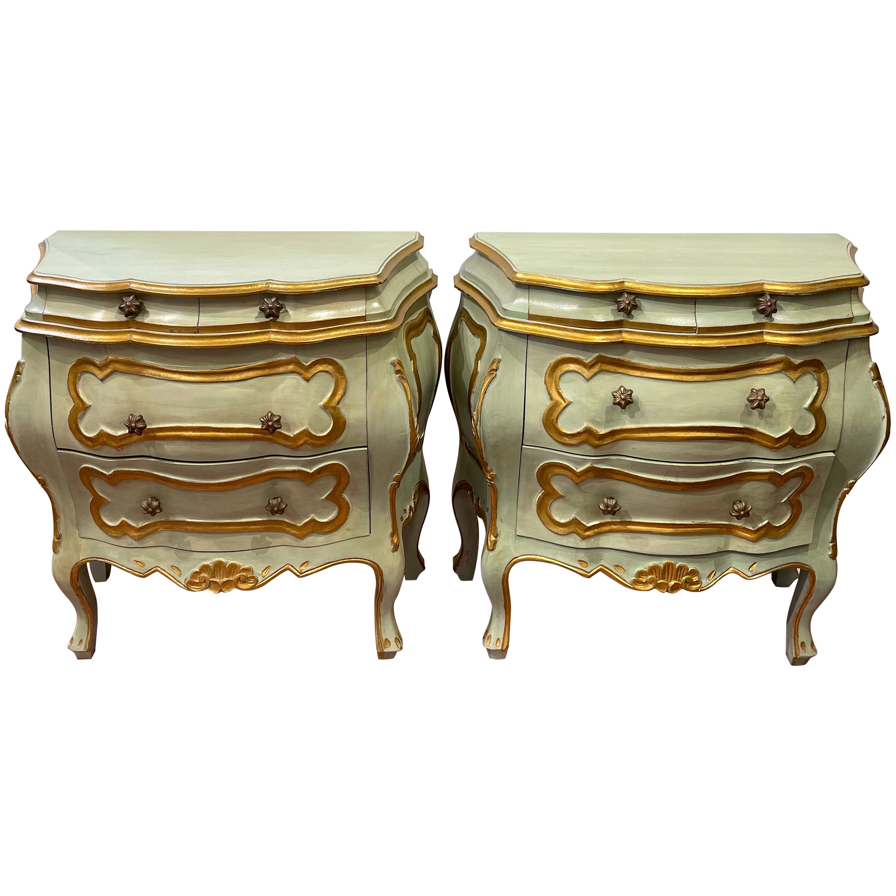 Pair of Italian Venetian Blue Bombe Commodes/ Nightstands/ End Tables For Sale