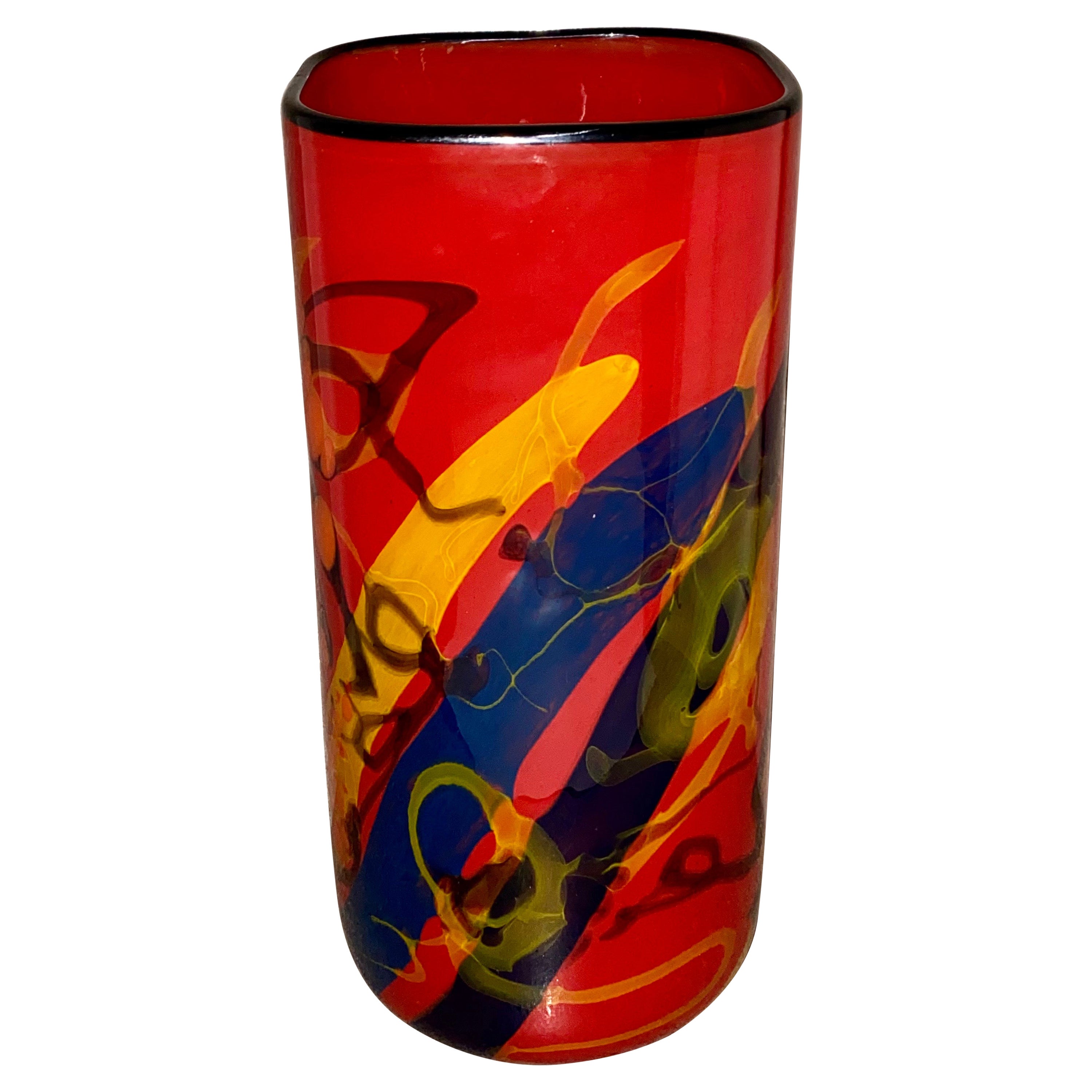 Large Vintage Red Art Glass Vase, Ioan Nemtoi For Sale