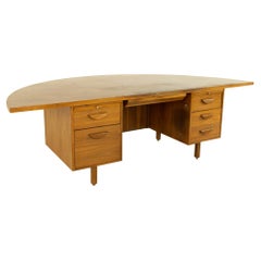 Jens Risom Style Mid Century Half Round Walnut Executive Desk