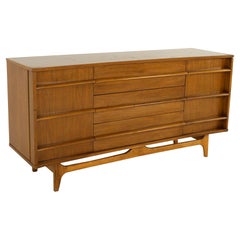 Young Manufacturing Mid Century Curved Front Walnut Sideboard Credenza