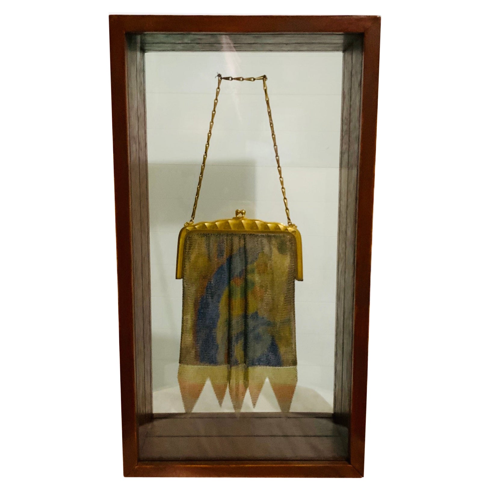 Art Deco Whiting & Davis Dresden Enamel Mesh Evening Purse Shadow Box/Display For Sale