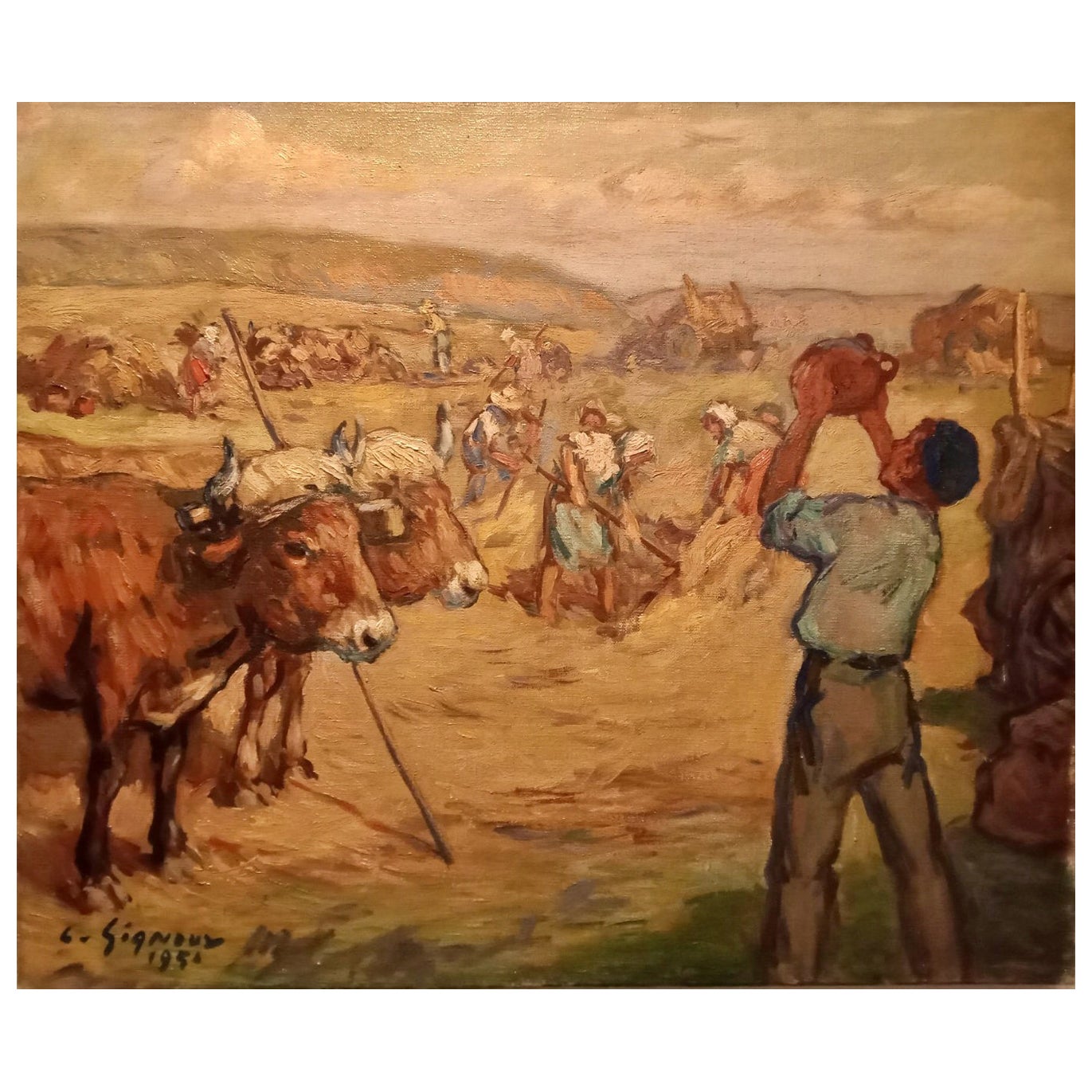 Ludovico Gignoux " Work in the Field " Signed Early 20th Century