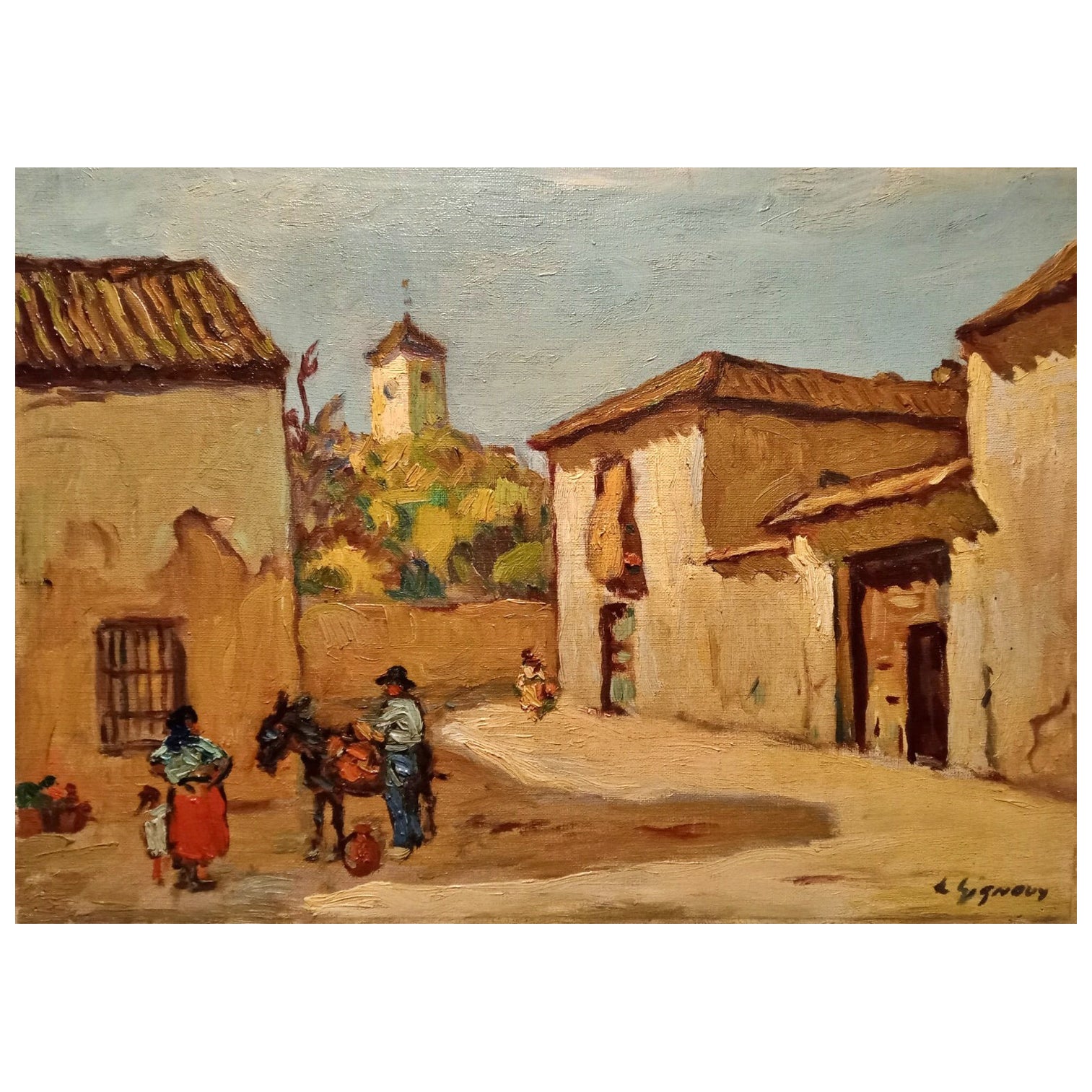 Ludovico Gignoux " in the Square " Signed Early 20th Century For Sale