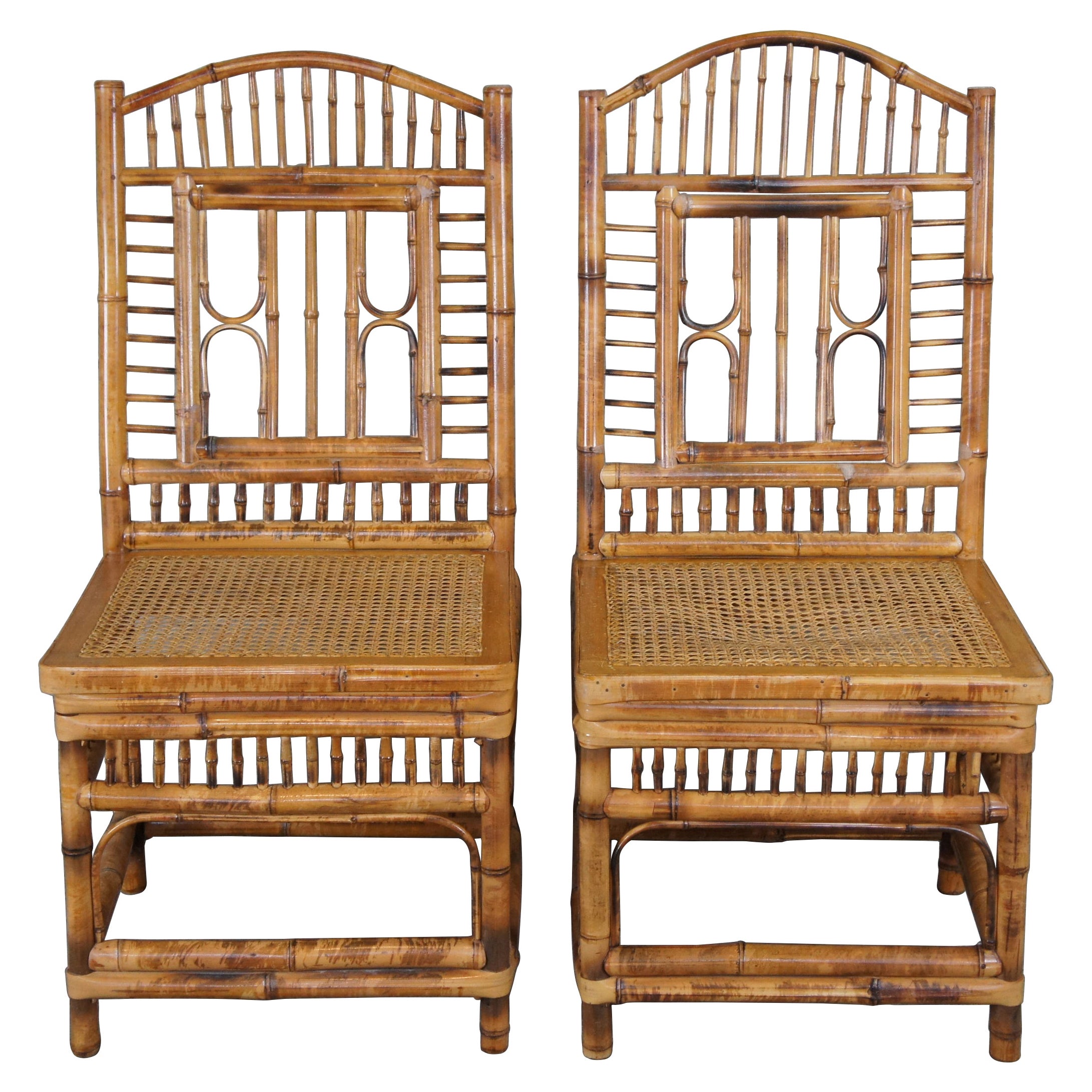 20th Century Victorian Revival Bamboo Caned Side Chairs Chinese Chippendale