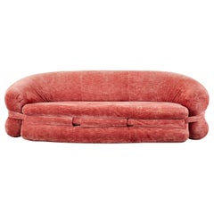 Harvey Probber Burger Bun Rosa Samt-Sofa, Mid-Century