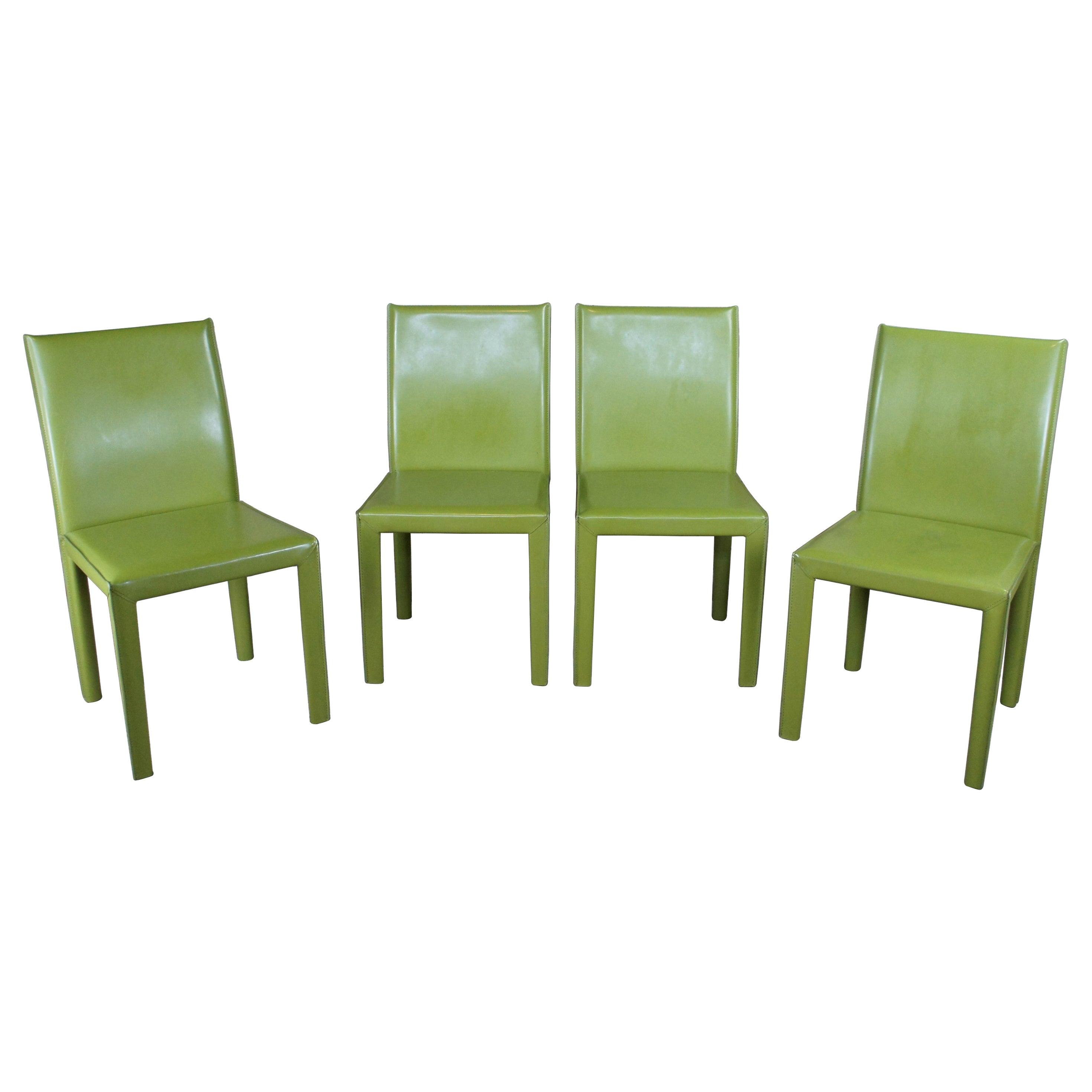 4 Vintage Maria Yee Green Leather, Lime Green Leather Chair