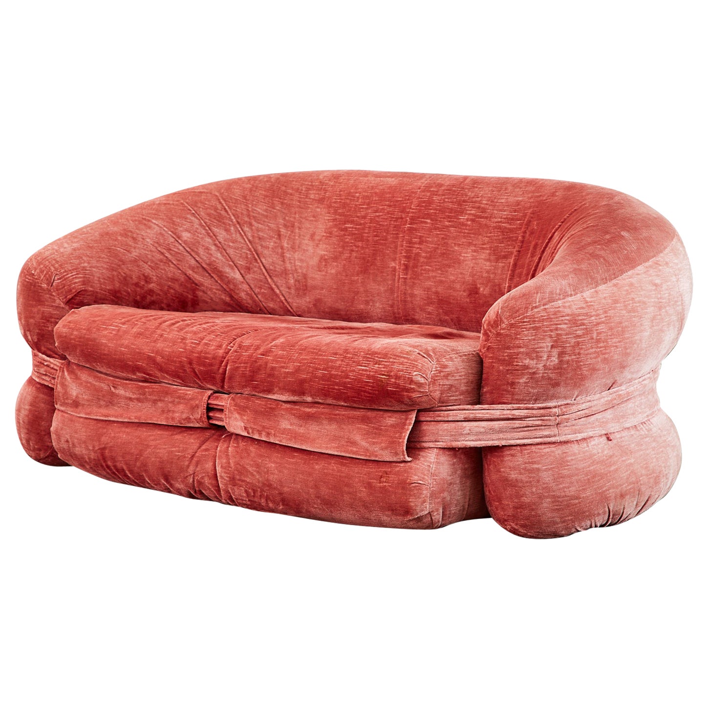 Mid-Century Harvey Probber Burger Bun Pink Velvet Settee