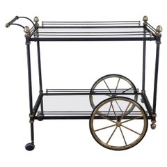 Vintage Italian Neoclassical Steel Brass Bar Tea Cart Artichoke Regency Trolley