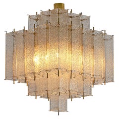 Chandelier in Layered Brass and Structured Glass