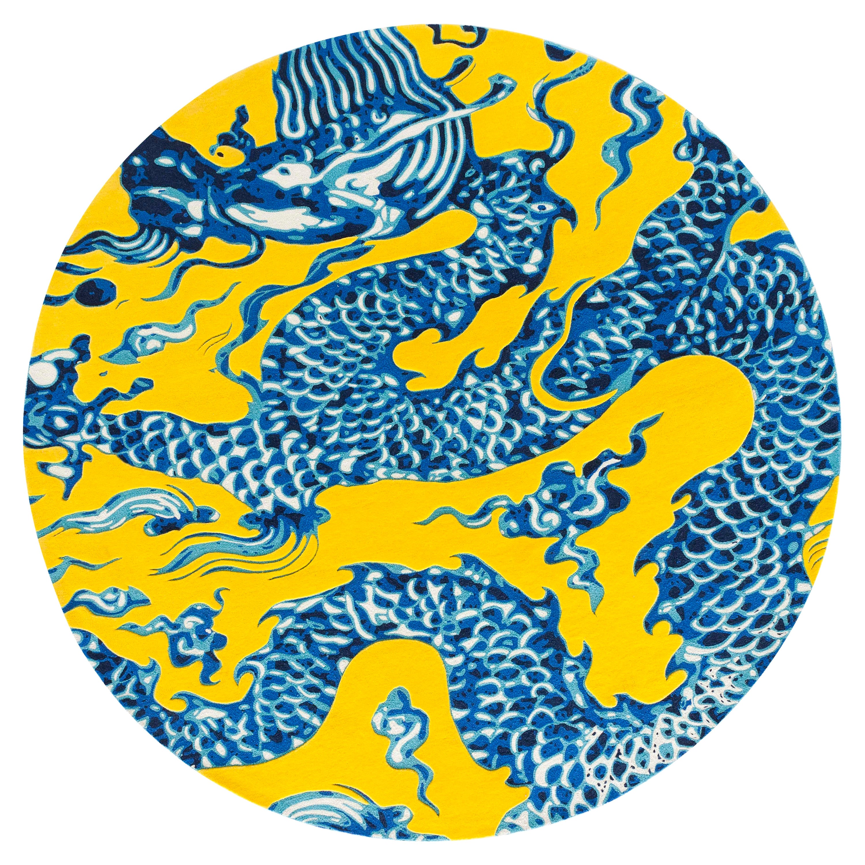 GAN Blauer China-Wollteppich in Gelb von Mapi Millet