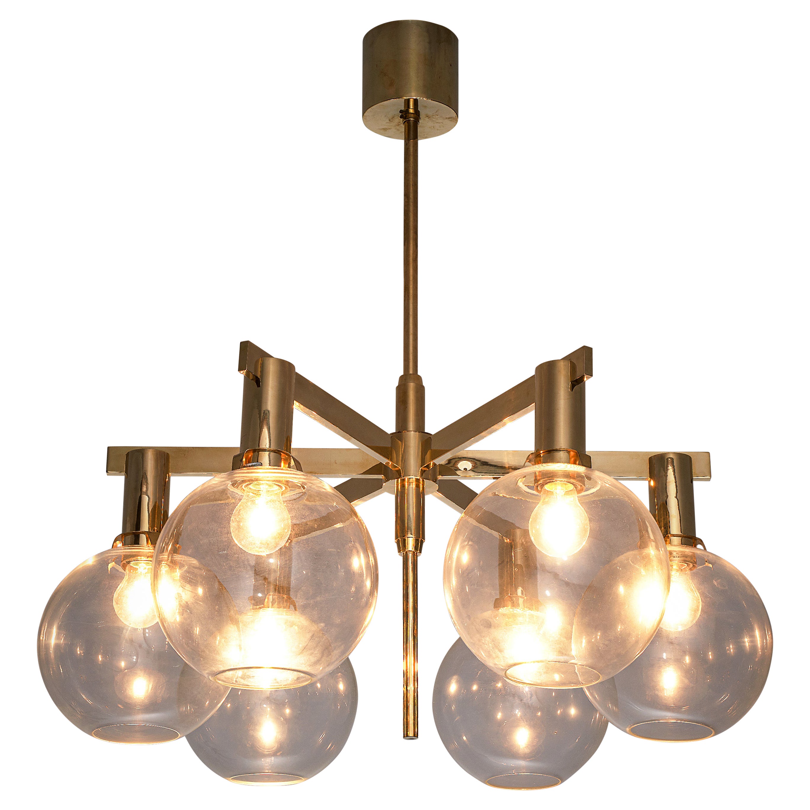 Hans-Agne Jakobsson 'Pastoral' Chandelier in Glass and Brass For Sale