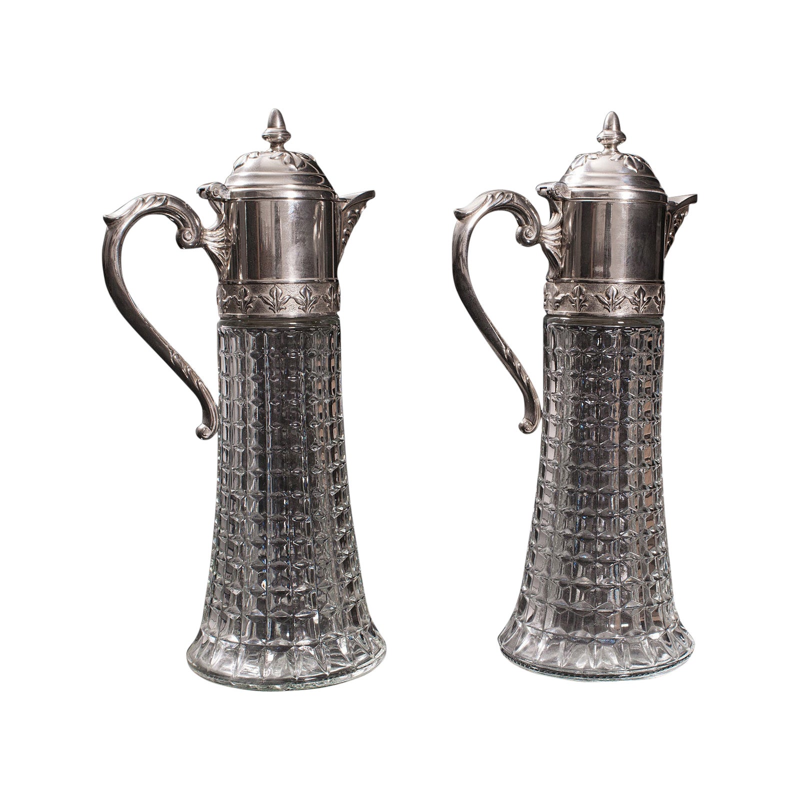 Pair of Vintage Decorative Ewers, Italian, Glass, Claret, Wine Serving Jug, 1960