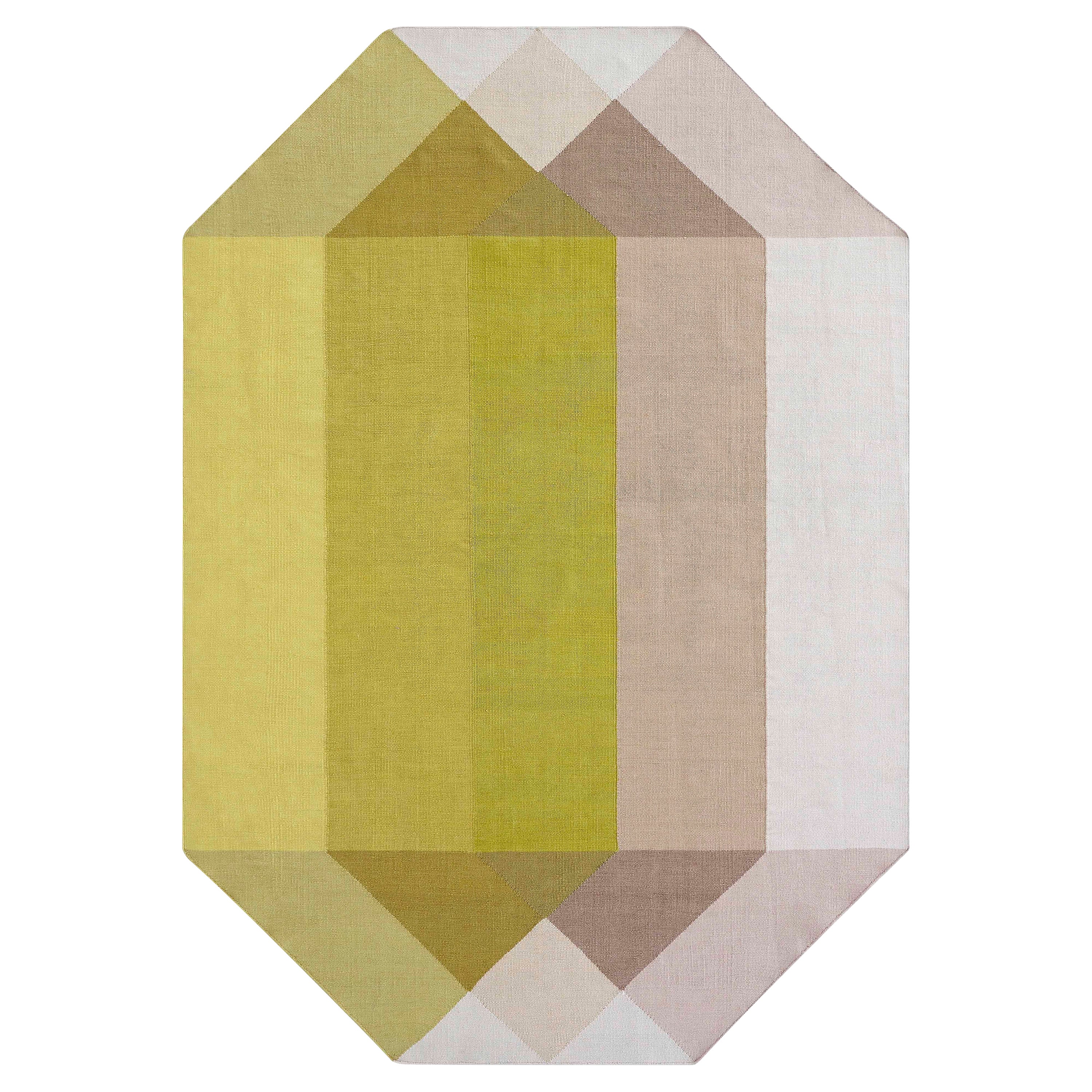 Kilim Technique Diamond Small Rug in Pink-Yellow by Charlotte Lancelot For Sale