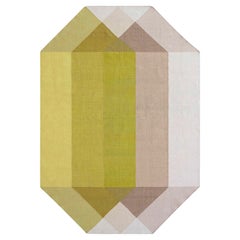 Kilim Technique Diamond Small Rug in Pink-Yellow by Charlotte Lancelot