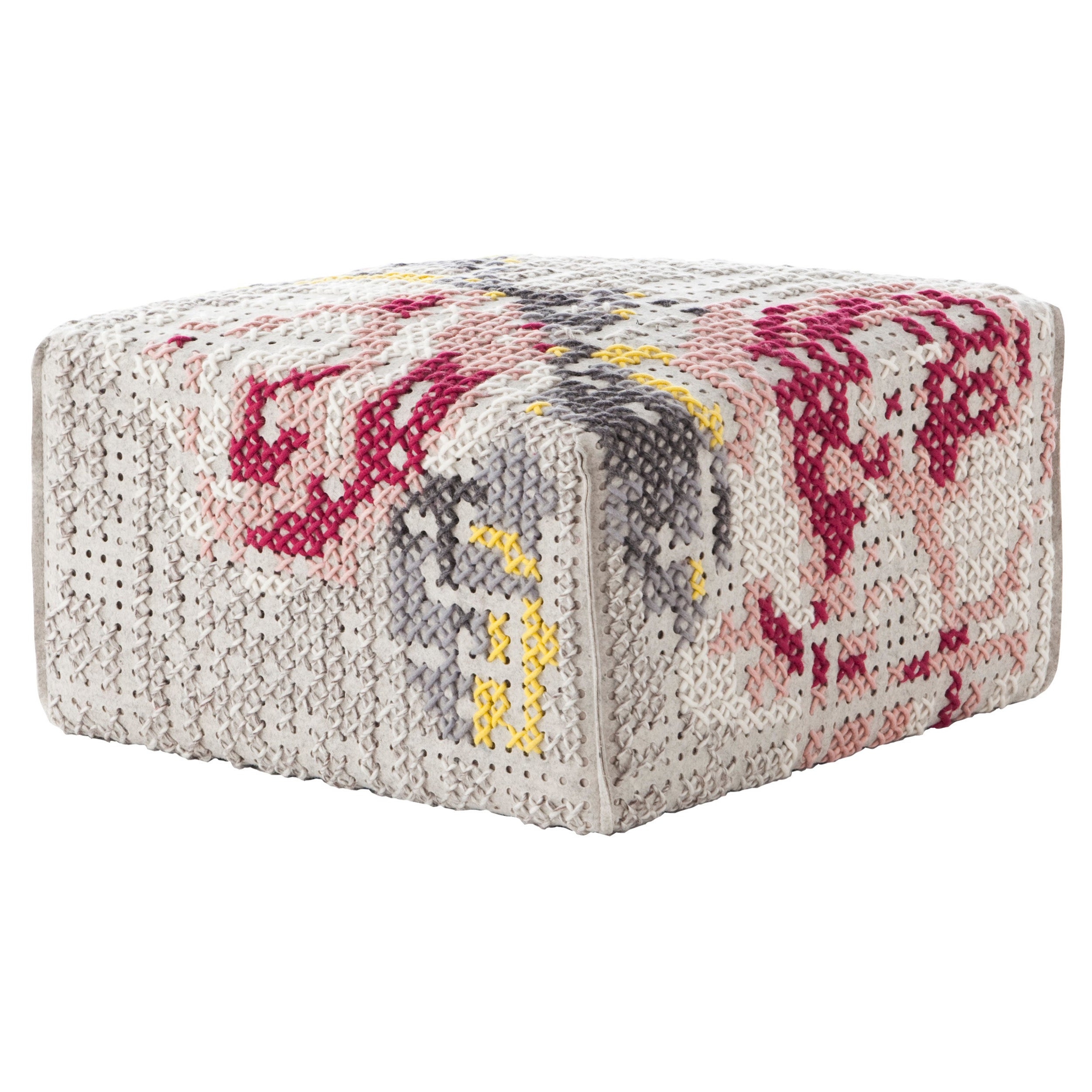GAN Spaces Canevas Square Flowers Pouf in Natural by Charlotte Lancelot