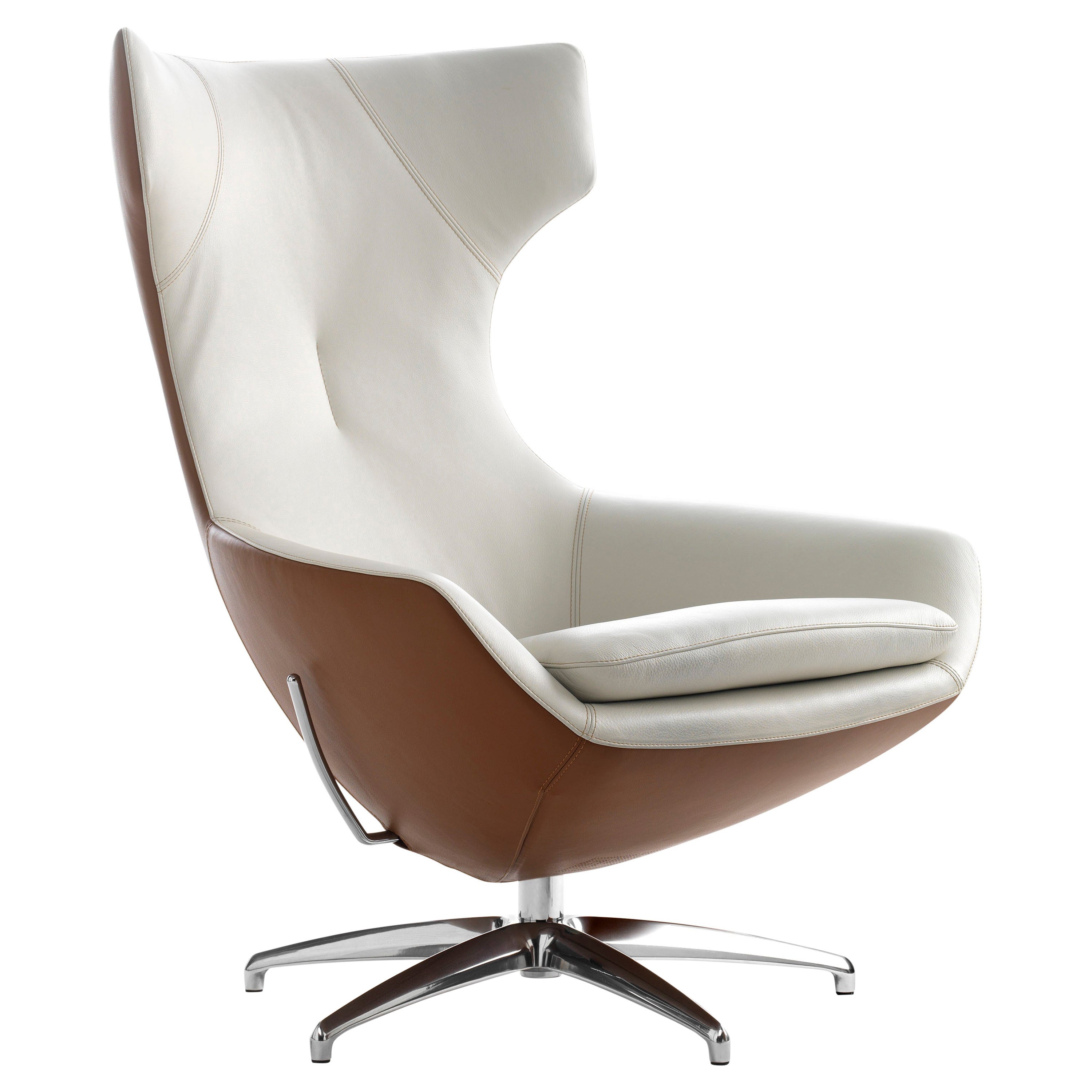 Caruzzo Lounge Chair by Leolux Upholstered in Two-Tone Leather For Sale