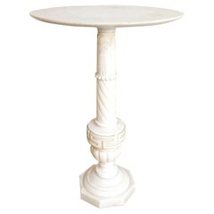 Column Pedestal Art Deco White Marble Oval Coffee Table Mid-Century Italy, 1930s