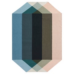 Kilim Technique Diamond Large Rug in Nude-Petrol by Charlotte Lancelot