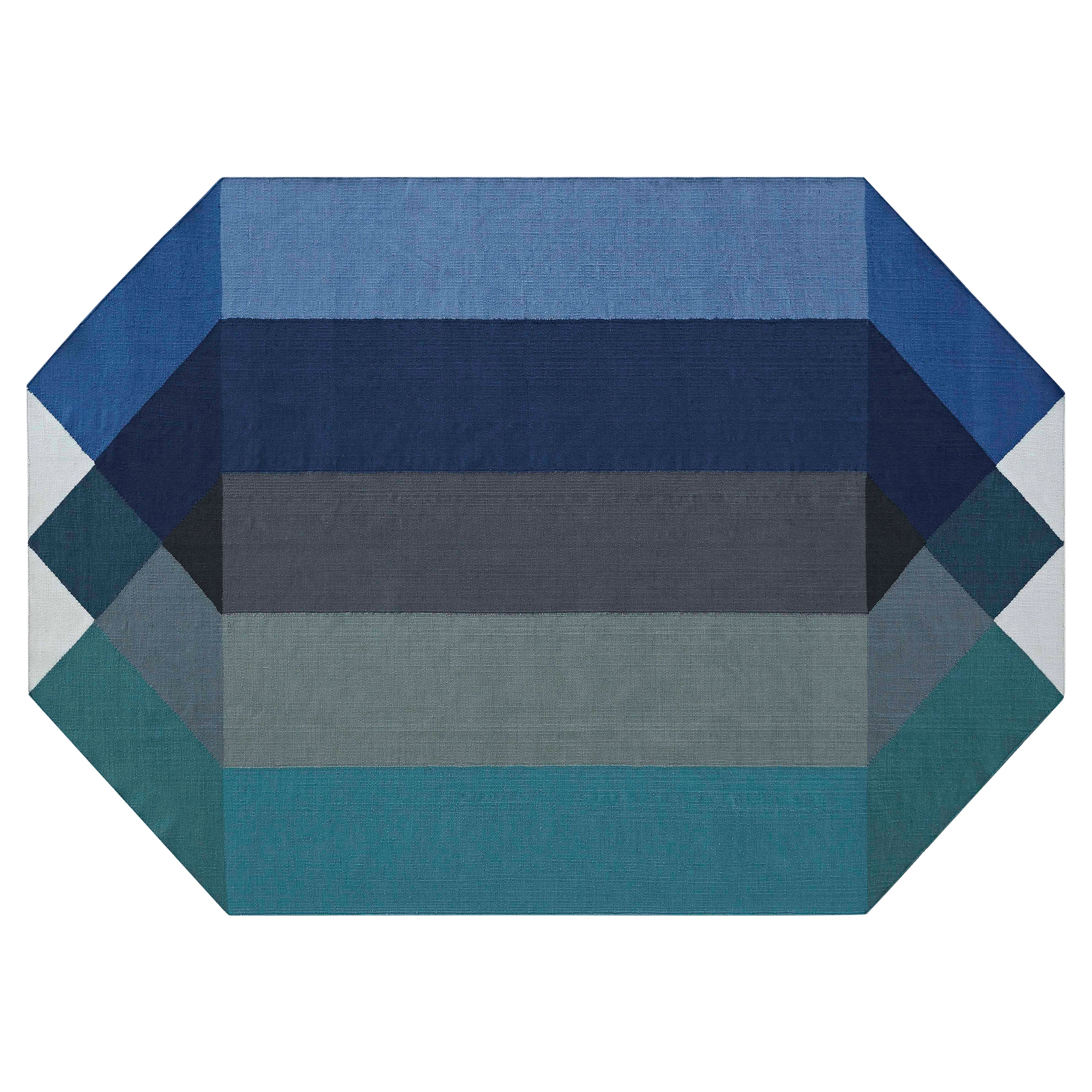 Kilim Technique Diamond Medium Rug in Blue-Green by Charlotte Lancelot