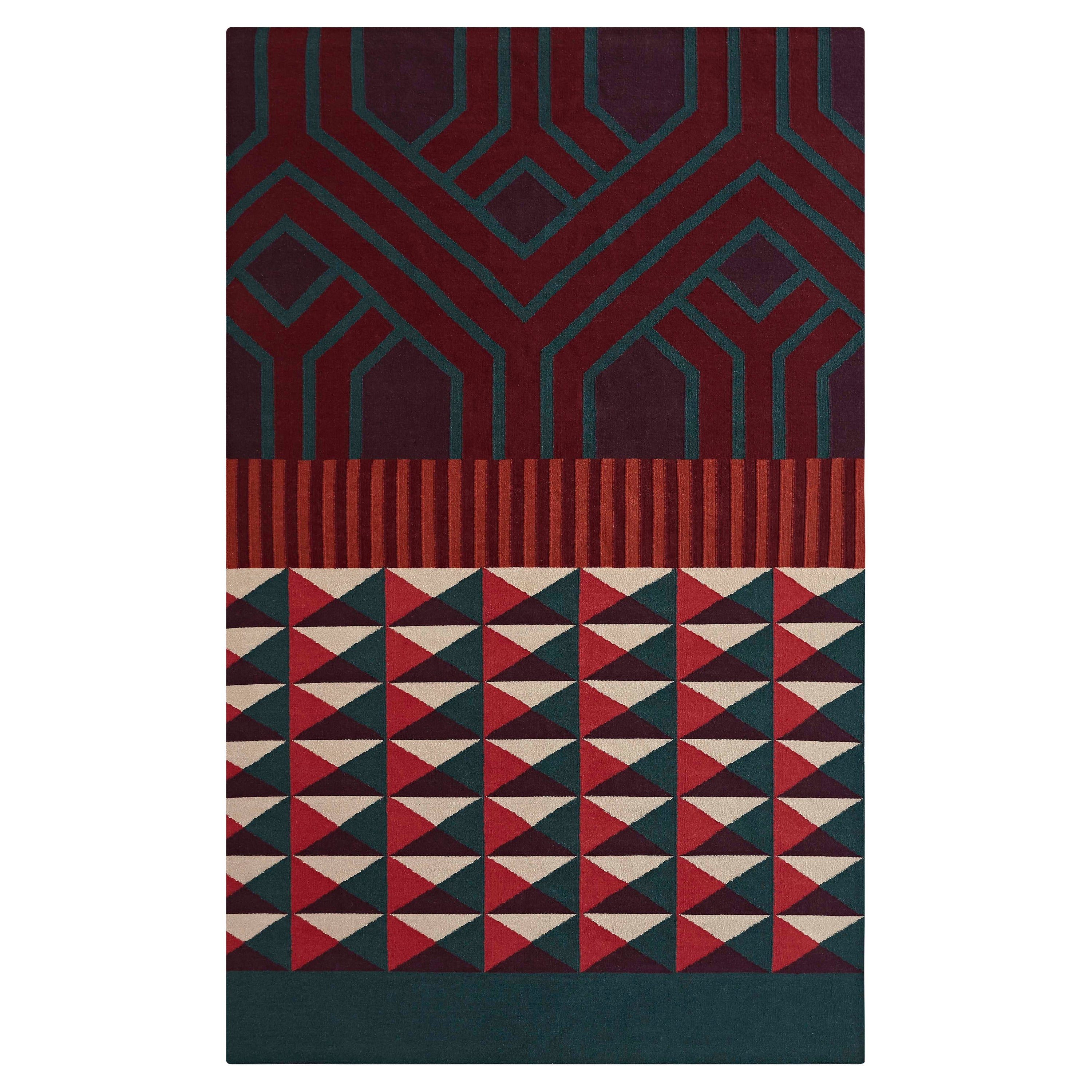 Kilim Technique Ndebele Small Wool Rug in Red by Sandra Figuerola For Sale