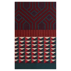 Kilim Technique Ndebele Small Wool Rug in Red by Sandra Figuerola