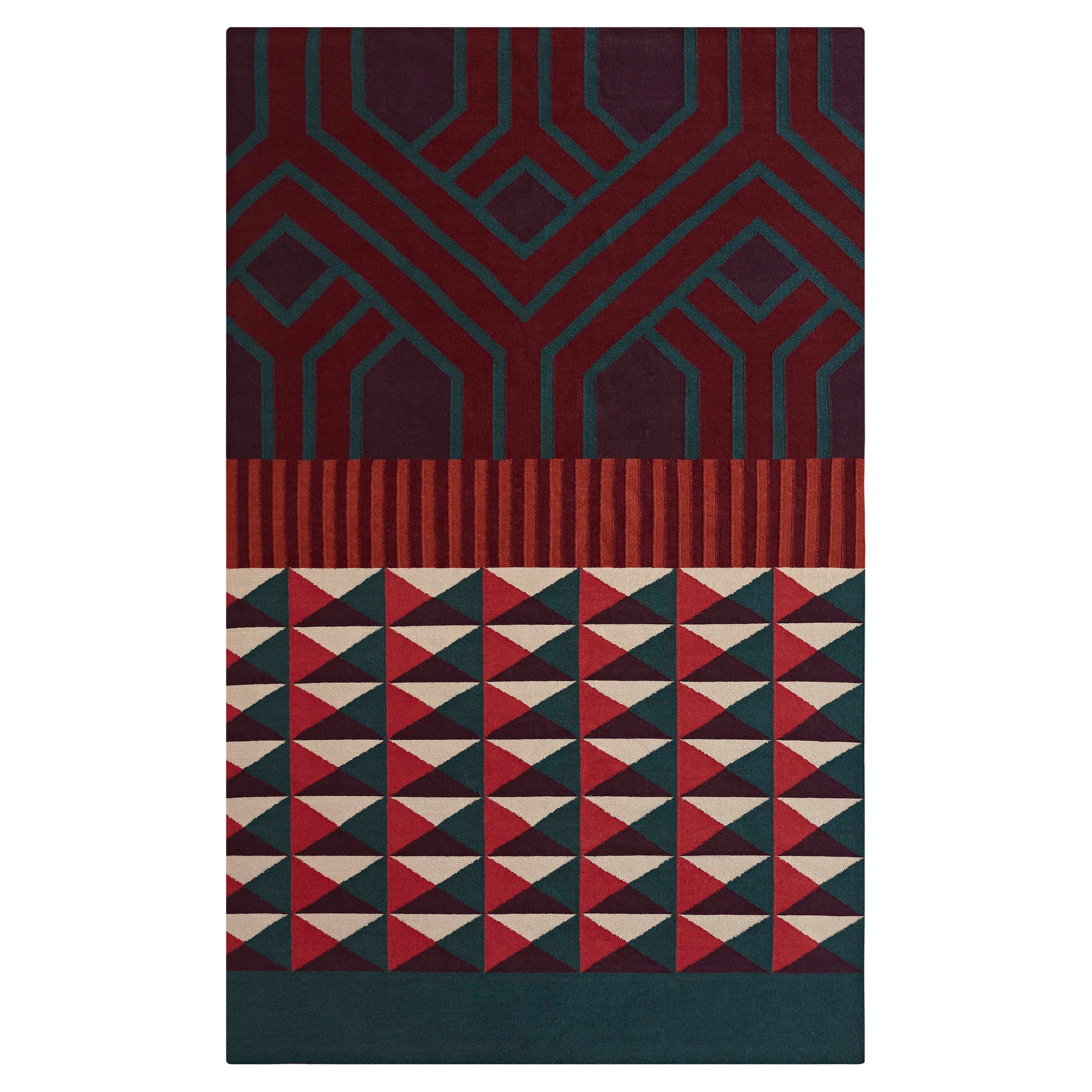 Kilim Technique Ndebele Large Wool Rug in Red by Sandra Figuerola For Sale