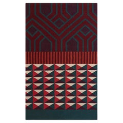 Kilim Technique Ndebele Large Wool Rug in Red by Sandra Figuerola