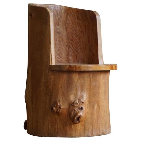 Mid-Century Sculptural Brutalist Swedish Stump Chair in Solid Pine