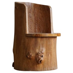 Mid-Century Sculptural Brutalist Swedish Stump Chair in Solid Pine 